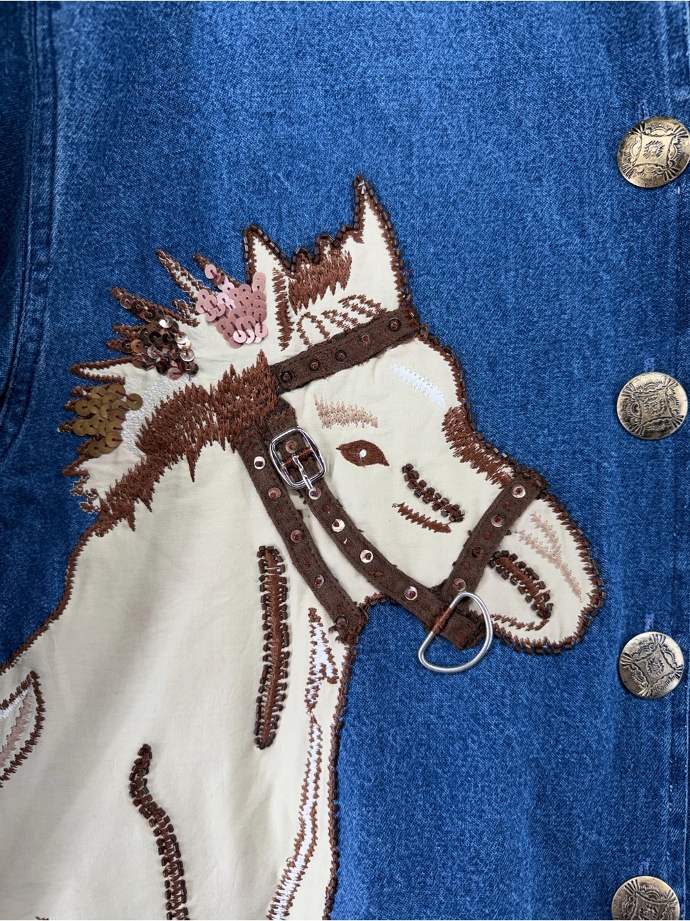 Womens Cowgirl Horse Equestrian Western Denim Beaded Sequin Jacket Medium - Picture 3 of 9
